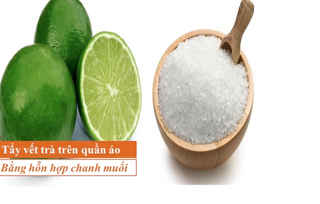 Tẩy vết nước chè trên quần áo bằng hỗn hợp chanh và muối.