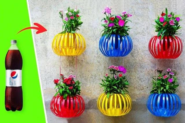 Cách làm chậu hoa đan lưới xoắn ốc nghệ thuật