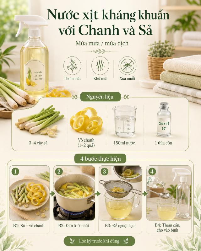 Nước xịt kháng khuẩn với Chanh và Sả