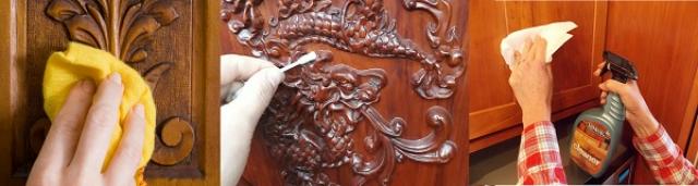 Thao tác lau chùi khe rãnh và họa tiết chạm trổ