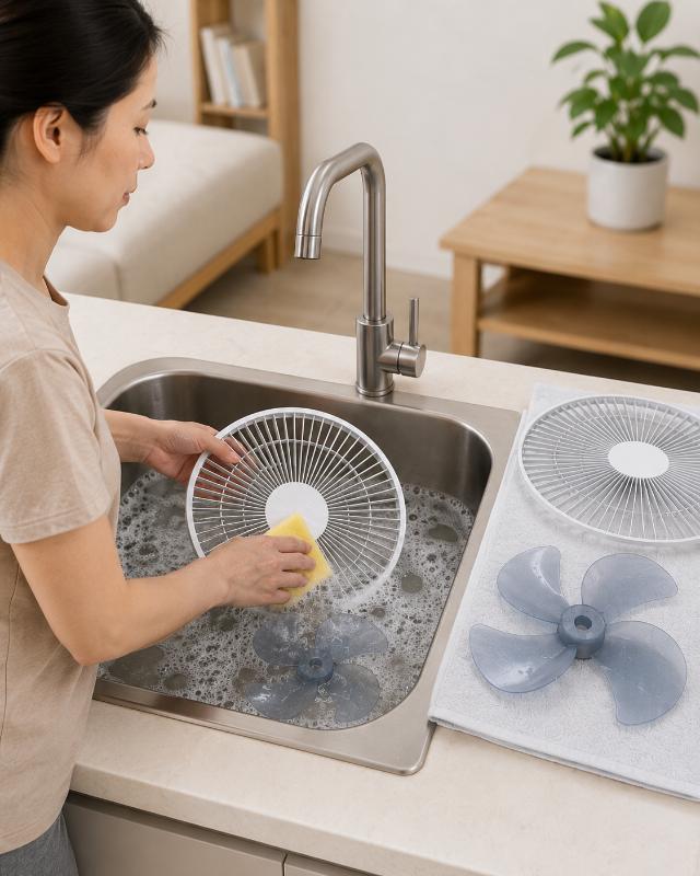 Rửa sạch lồng và cánh quạt với xà phòng